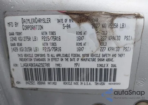 2004 Jeep Liberty Sport из США, поврежденный, VIN 1J4GK48K64W292708